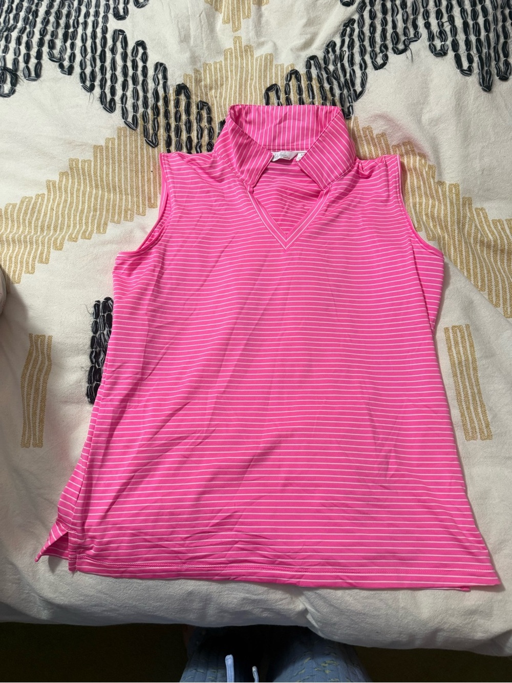 Lady Hagen - golf tank top with collar - Hot pink & white stripes
